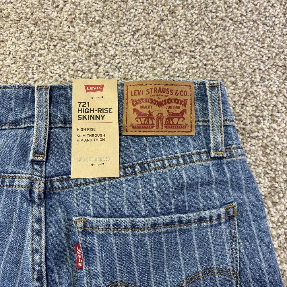 Levis 721 High Rise Skinny Jeans Womens 2 Medium Blue Pinstripe W26 L30 Denim - Picture 2 of 15